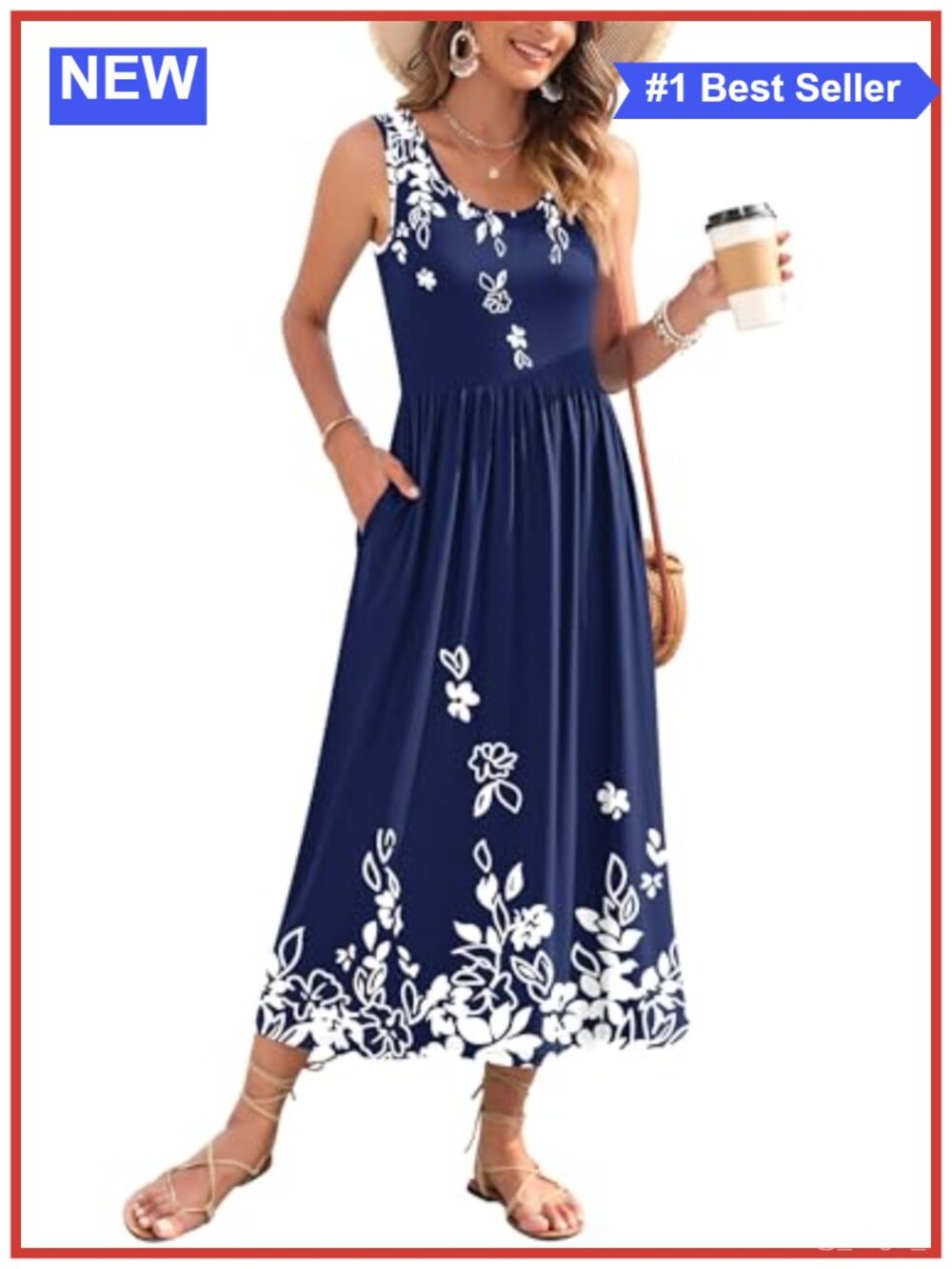 Flowy Maxi Dress Sleeveless Sundress Scoop Neck Beach A-Line